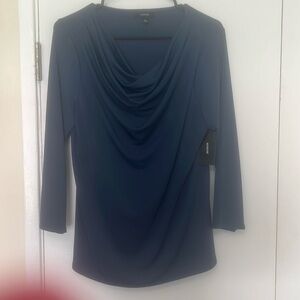 ALFANI Blue Draped Neck Top M